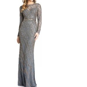 Mac Duggal beaded long sleeve column gown